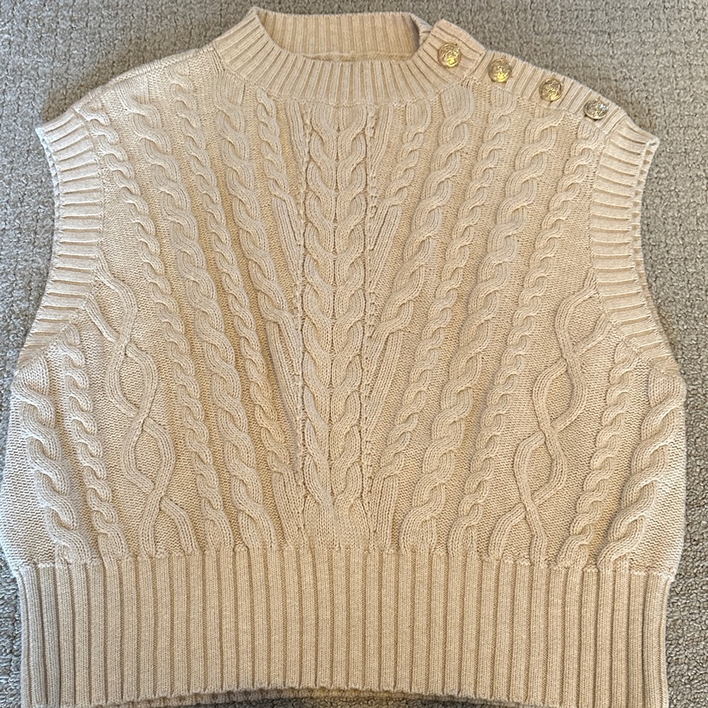 LOFT Beige Cable Knit Sweater Vest
